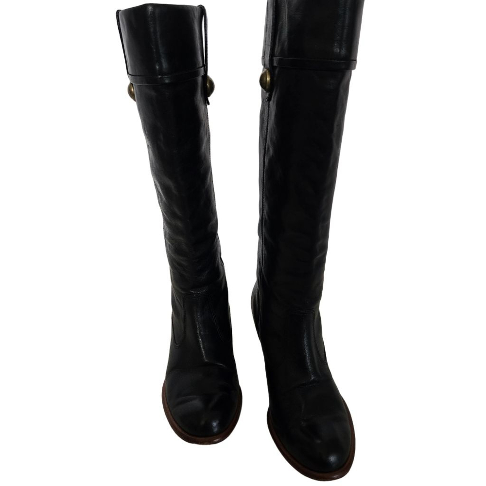 Women's Vintage Coach Fayth Tall Black Leather Heeled Boots Size 7.5